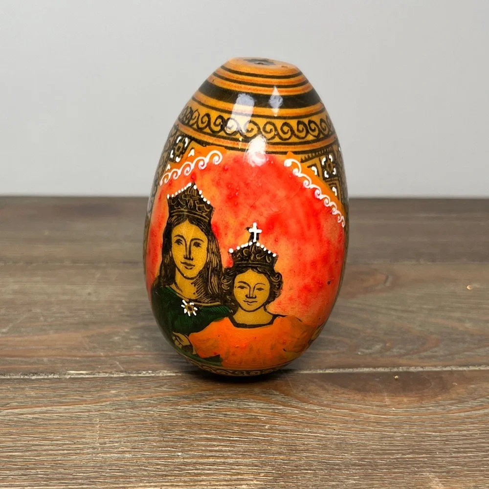 Vintage Hand Painted Wooden Egg Russian Orthodox Religious Art Passion Egg 3.5” - Picture 2 of 16